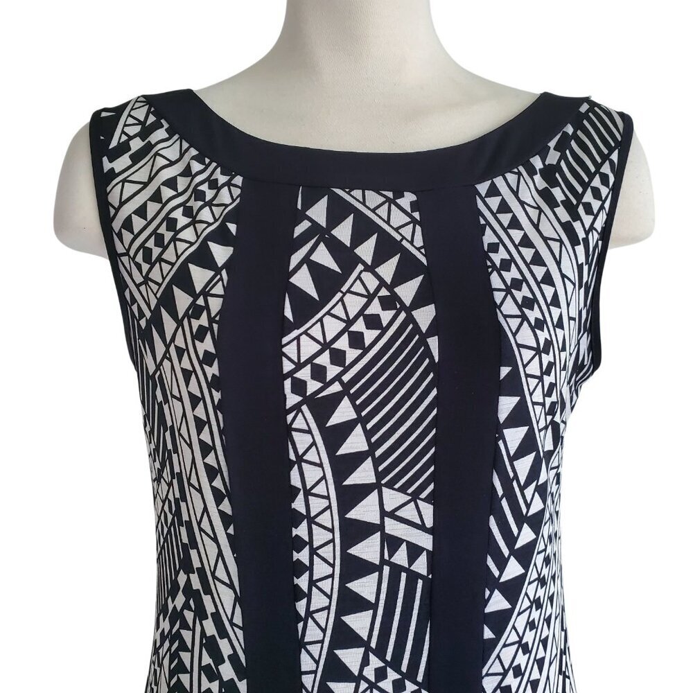 60s Mod Print Retro Nina Ricci Style Sleeveless Dress Black & White Shift Dress - Picture 3 of 16